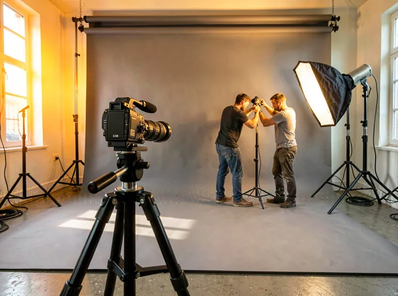 Camera and lighting rig set for a corporate shoot inside the Webcomp Digitex in-house studio in Pimpri-Chinchwad